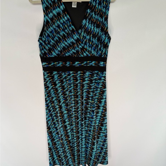 AA Studio Sleeveless Teal Blue & Black Patterned Women's Dress size 14 side zip - Picture 2 of 9